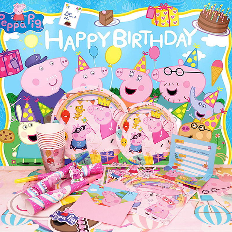 Peppa Pig decoración de fiesta de cumpleaños globo de papel de aluminio para niños suministros para eventos vajilla desechable Banner telón de fondo regalo