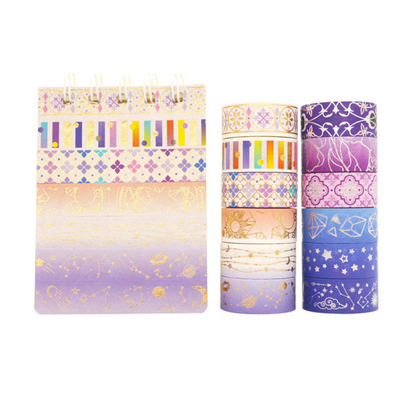 12 롤/세트 보라색 스타 골드 호일 Washi 테이프 세트 별자리 시리즈 레이저 마스킹 테이프 Scrapbooking DIY Stationary Set