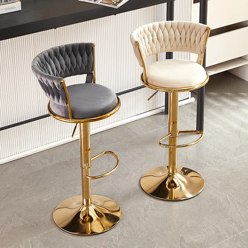 Chaise de bar de levage rotative nordique, repose-pieds haut avec dossier en velours, meubles modernes, tabouret de bar en éponge à haute élasticité