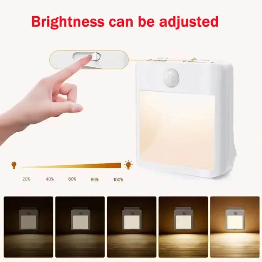 ไฟ LED กลางคืน EU/US Plug Motion Sensor หรี่แสงได้ตู้สําหรับทารกข้างเตียงห้องนอน Corridor ไร้สายโคมไฟกลางคืน