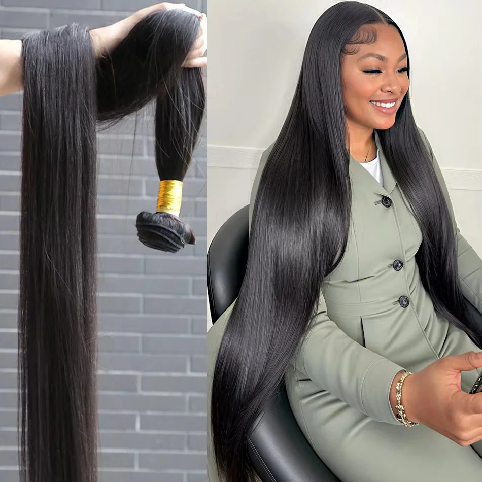 30 32 Polegada pacotes retos de osso cabelo humano 100% não processado cabelo remy cru 3/4 pacotes extensão brasileira trama dupla para mulher