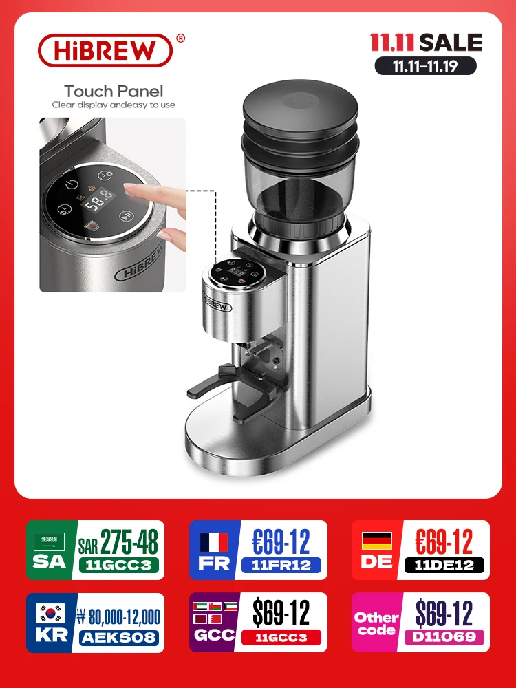 HiBREW Automatic Burr Mill Electric Coffee Grinder with 48 Gears for Espresso American Coffee Pour Over Visual Bean Storage G7