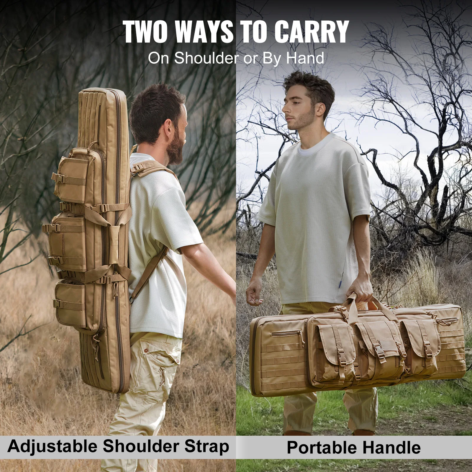 VEVOR Rifle Bag 36/42 inch Tactical Double Long Gun Bag Soft Rifle Case with Lockable Zipper for Two 34"/40" Rifles & 2 Pistols