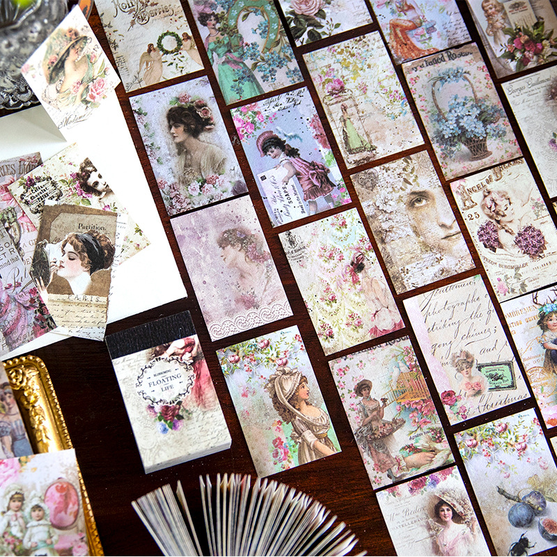 Yanji material book Hua Shadow Floating Series retro base handbook material decorative collage paper message 8 styles