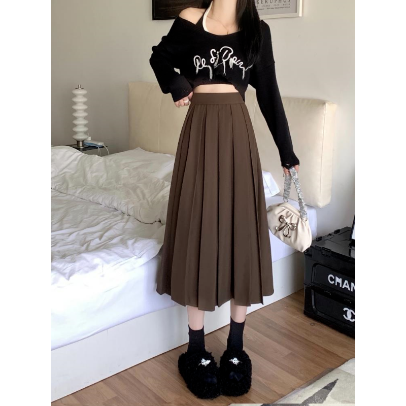 Saias modestas para mulheres estilo coreano longo saia preta feminina saia plissada saias longas para moda feminina 2023 dazy a-line