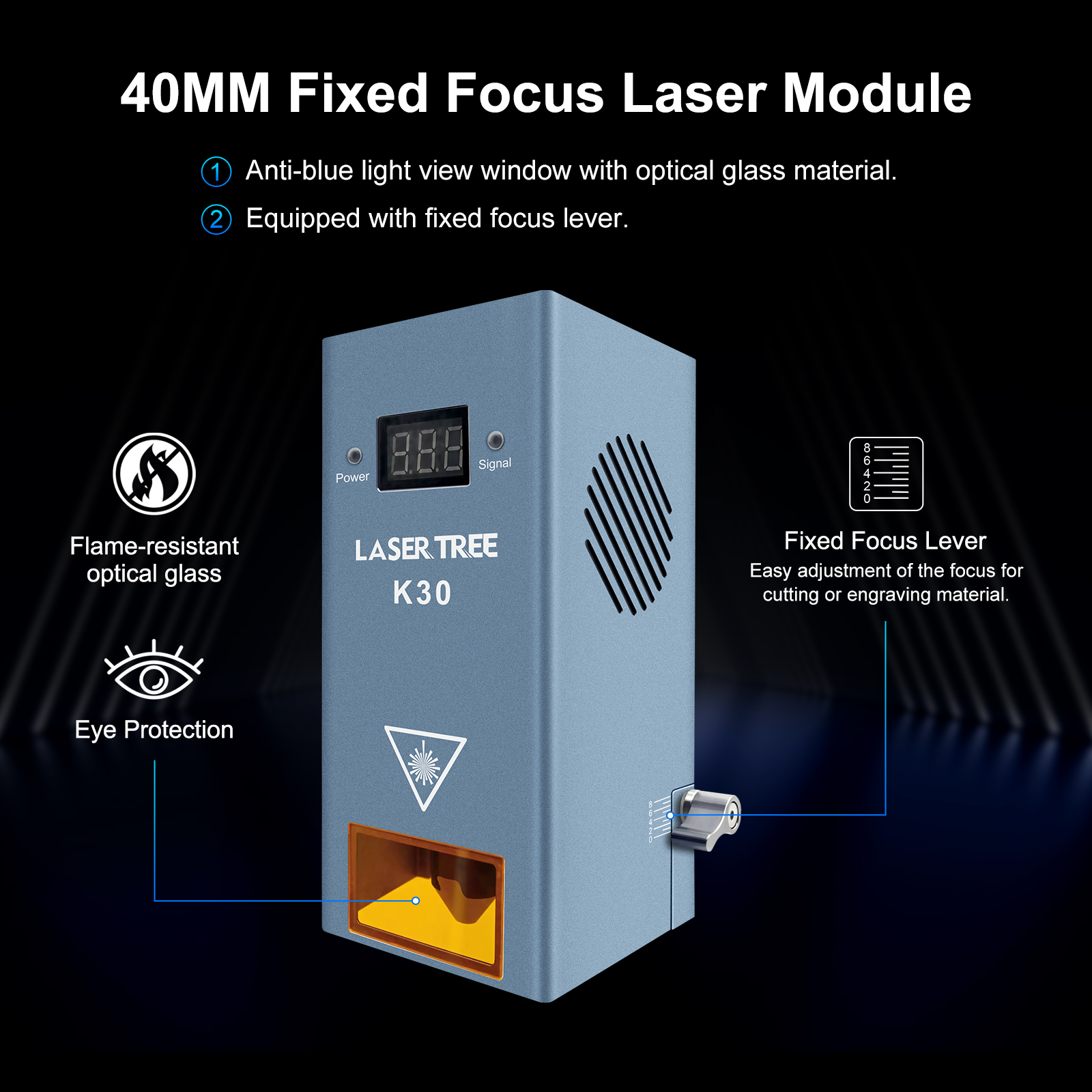 LASER TREE K30 módulo láser de diodo con asistencia de aire, potencia óptica de 30W, cabezal láser TTL PWM para grabador, herramientas de corte de madera, 450nm