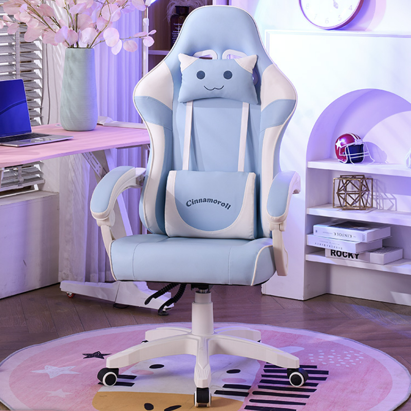 เก้าอี้เล่นเกมสีชมพูน่ารักการ์ตูนห้องนอนLive Ergonomic Officeเก้าอี้Gamerคอมพิวเตอร์เก้าอี้ล้อเลื่อนสบายเฟอร์นิเจอร์สํานักงานสาว