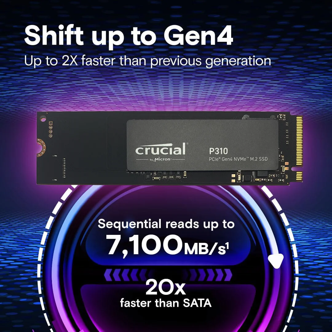 Crucial P310 1TB 2TB 2280 PCIe Gen4 3D NAND NVMe M.2 SSD–Up to 7,100 MB/s,Internal Solid State Drive (PC)(OEM PACKAGE)