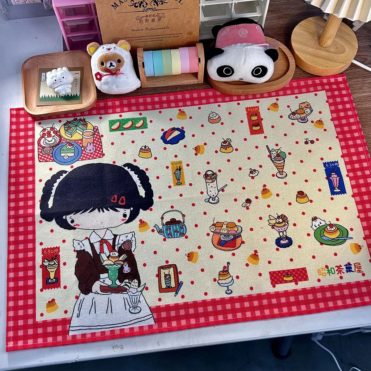 WAKAWAKA Cute Table Mat for Scrapbooking Deco Kawaii Notebook Decoration Table Clothes Cartoon Panda Clover Design