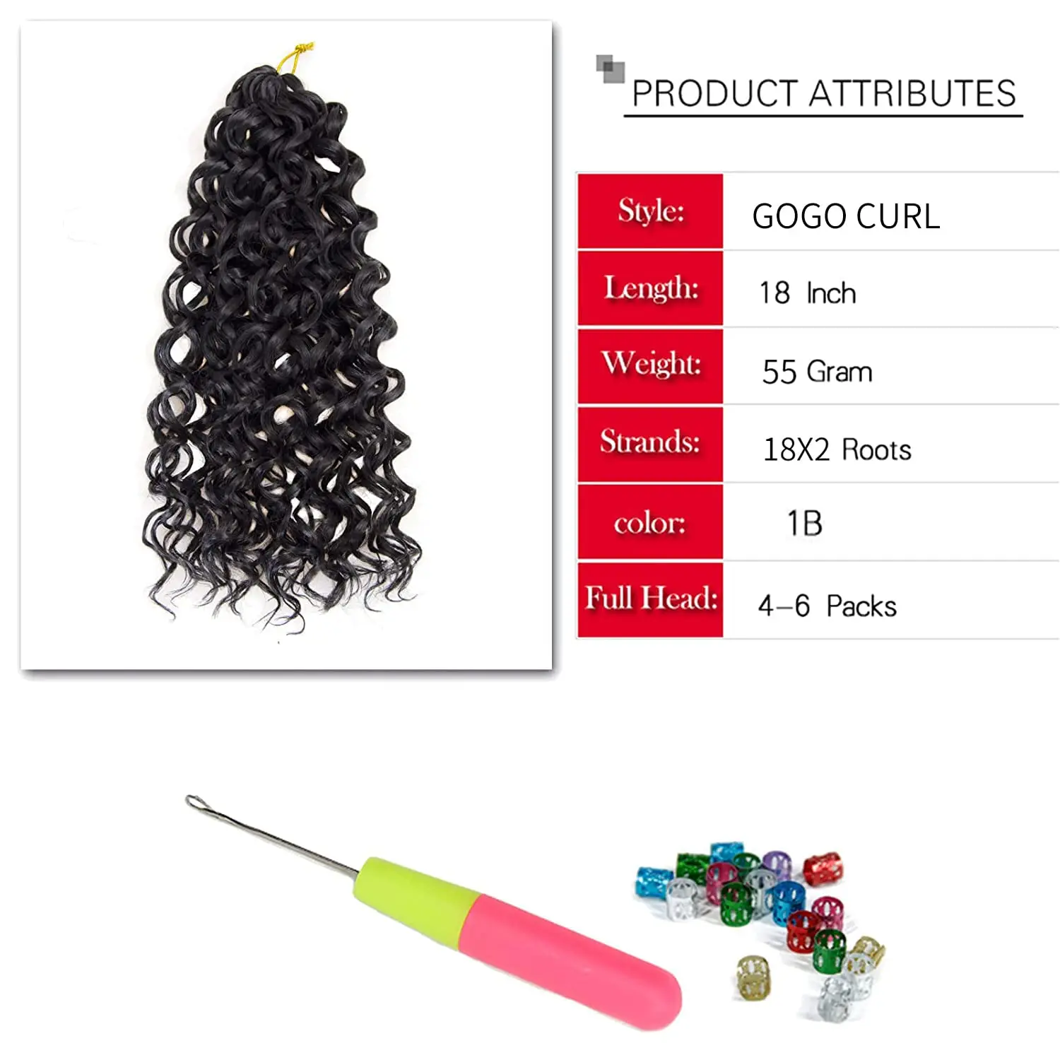 18 "GoGo Curl ผมโครเชต์สําหรับผู้หญิงสีดําชายหาด Curl Bohemian โครเชต์ Braids Deep Wave Braiding hair Extensions