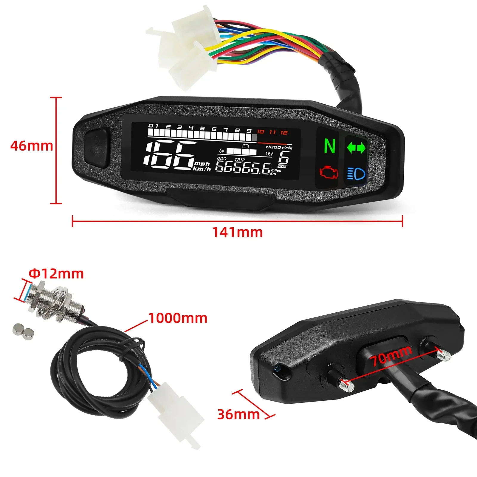 Com indicador de luz sinal volta motocicleta velocímetro medidor óleo tacômetro universal digital odômetro medidor instrumento