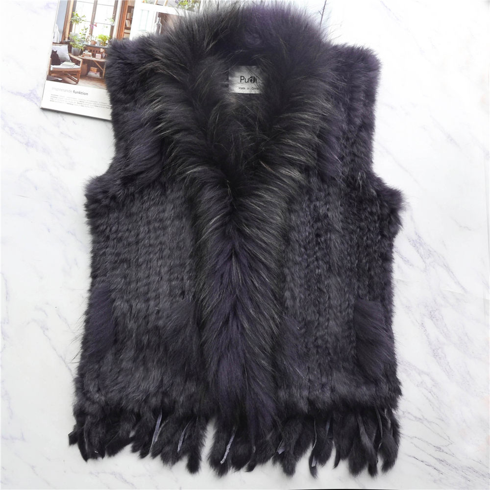 ผู้หญิงของแท้ขนสัตว์กระต่ายจริงเสื้อกั๊กเสื้อพู่ Raccoon ขนสัตว์เสื้อแจ็คเก็ตเสื้อกั๊กขายส่ง Drop Shipping