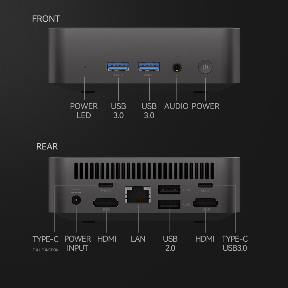 Mini PC Intel N100, Windows 11, Suporte Tipo-C, Display 4K Triplo, 16GB DDR4, 512GB, SSD M.2 NVMe, WiFi6