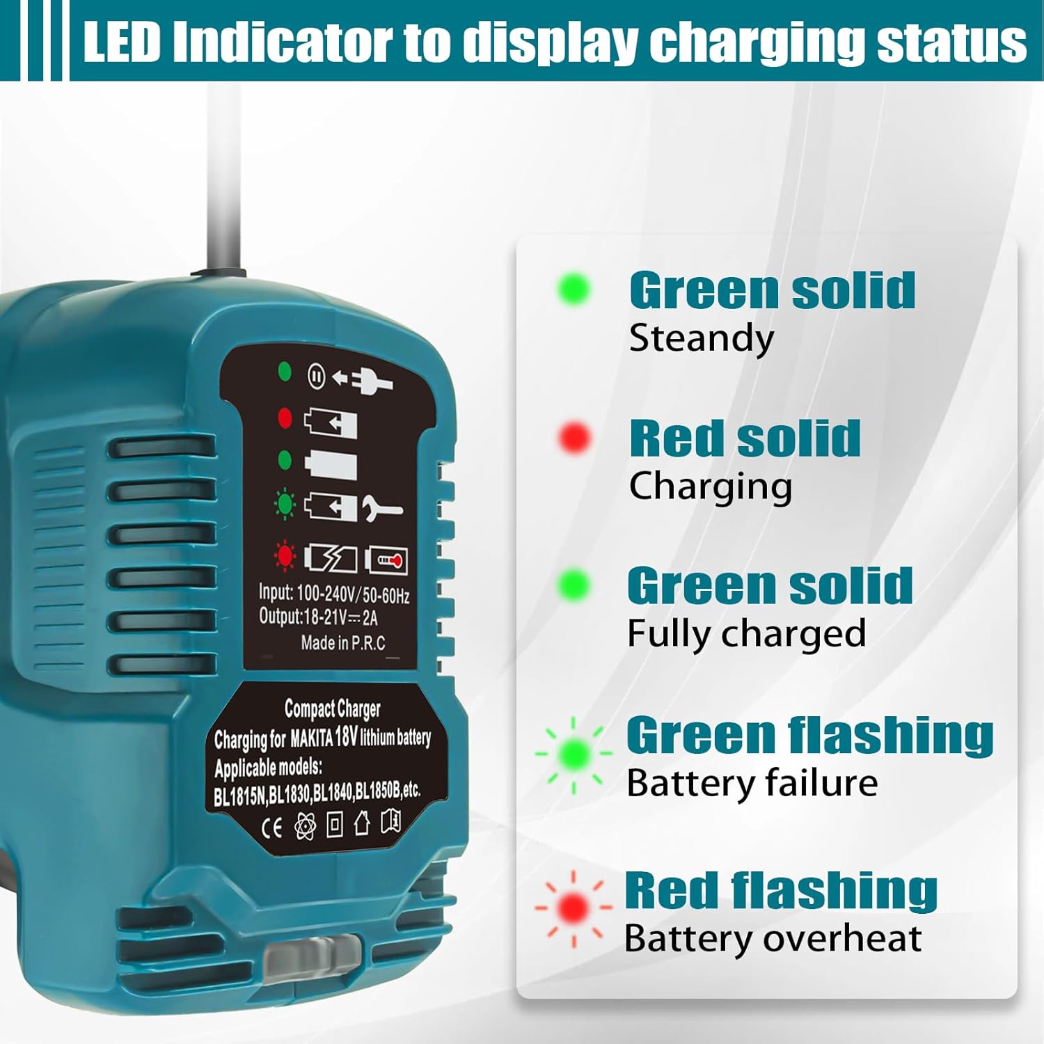 Mini Battery Charger for Makita 18V Lithium Batteries BL1850 BL1820 BL1815 Portable Charger use on Car Cigarette Lighter Plug