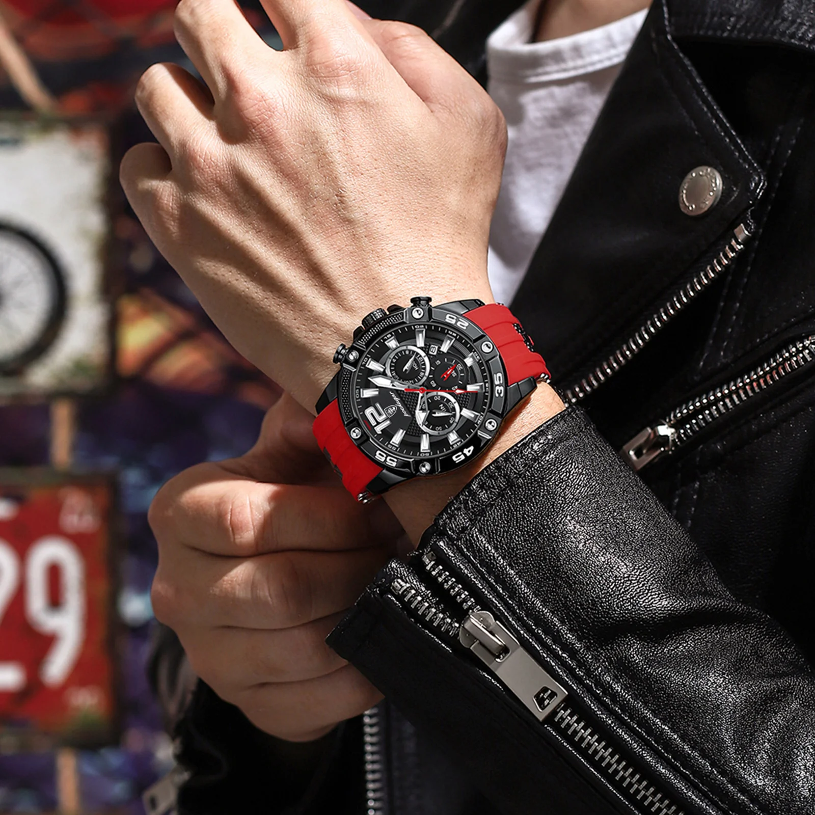 Reloj de pulsera POEDAGAR de lujo para hombre, cronógrafo deportivo, resistente al agua, relojes luminosos con fecha para hombre, Reloj informal de cuarzo de silicona para hombre