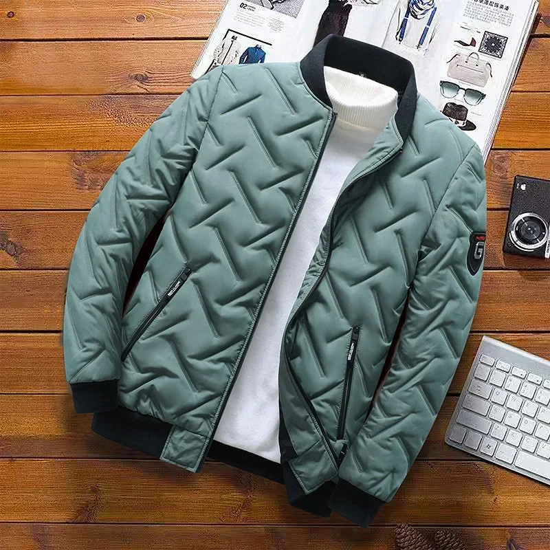 Outono/inverno novo casaco de algodão masculino 2025 na moda gola leve quente topo atacado cena casual tipo regular