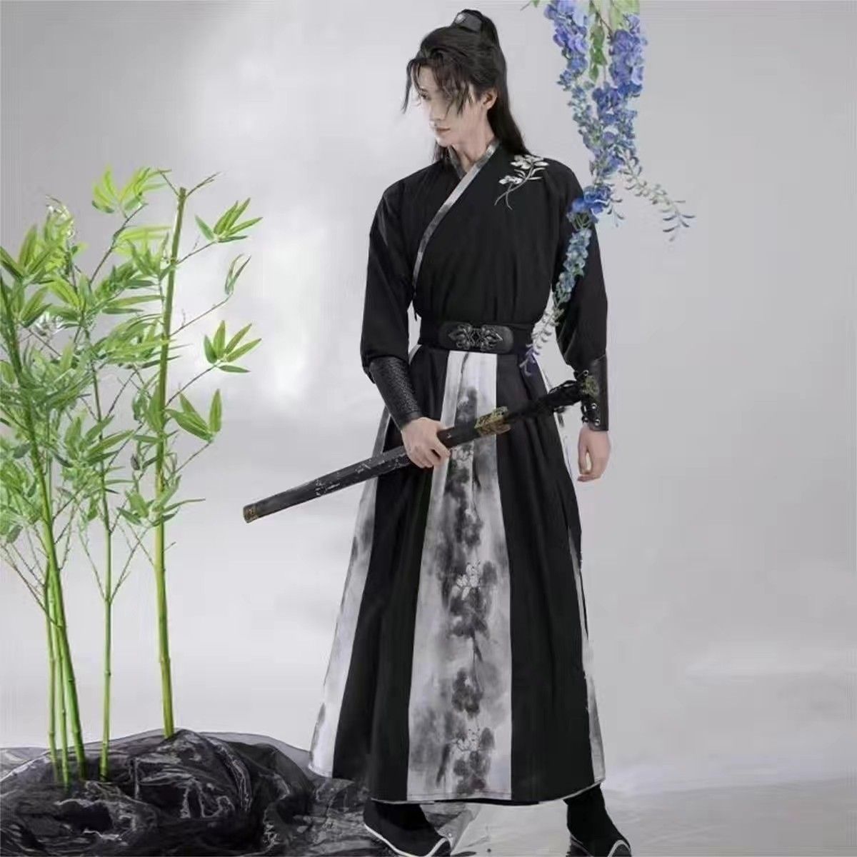 Plus Size 3XL Hanfu Men Ancient Chinese Hanfu Set Male Cosplay Costume Summer Party Hanfu Black Outfit For Men Large Size 2XL XL