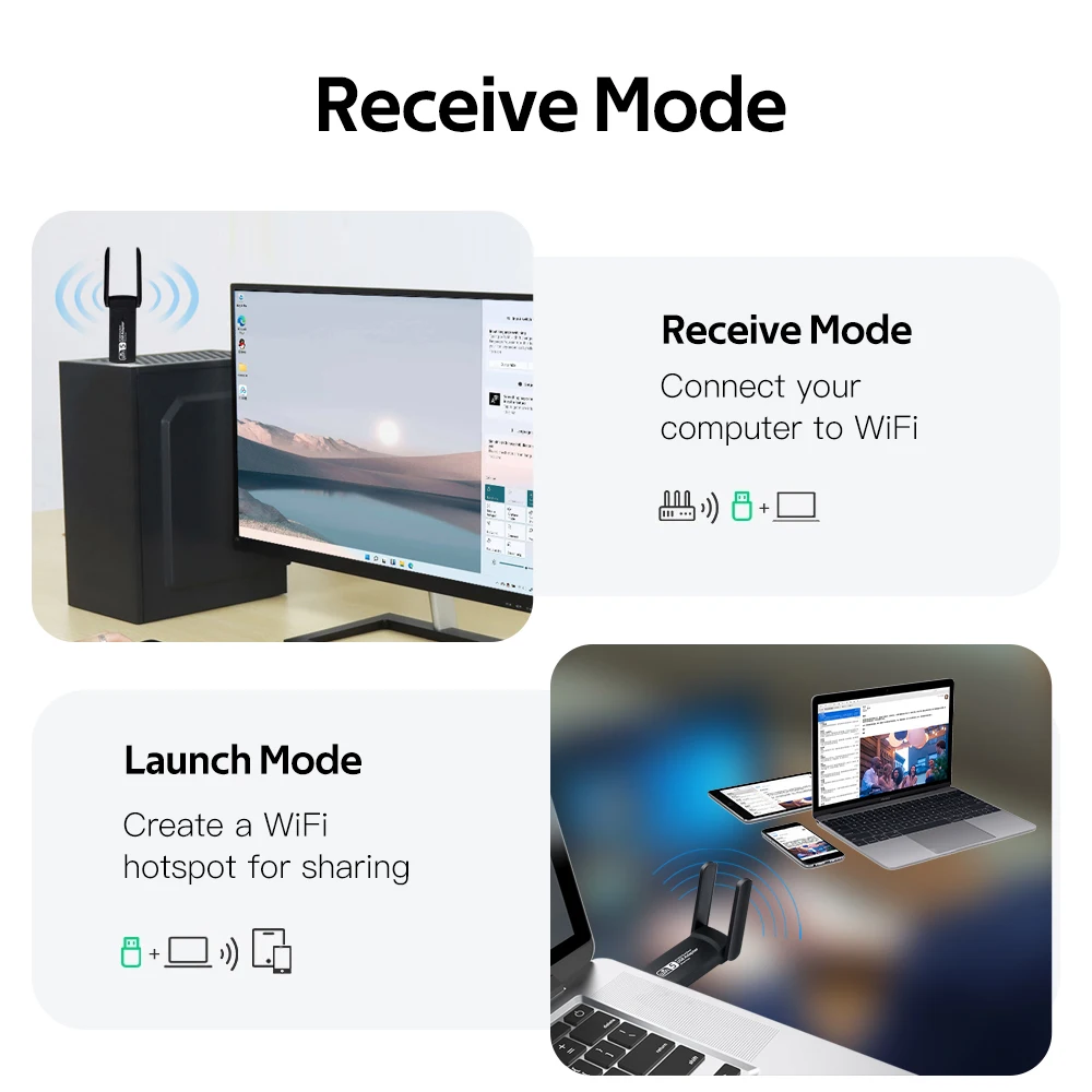 デュアルバンドUSBアダプター,1300Mbps, 2.4g,5GHz,ネットワークアダプター,802.11ac,PC,ラップトップ,ドライバーなし,win10,11用のwifiドングル