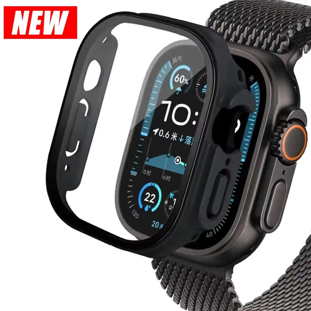 Vidro + capa para apple watch ultra 2, 49mm, smartwatch, pc, amortecedor + protetor de tela, capa temperada, série iwatch, acessórios de banda