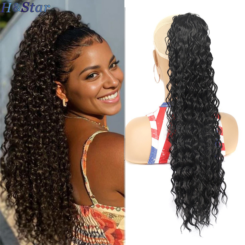 H & star-女性用エクステンションの長さ合成カーリードローストリングポニーテール、ポニーテール、22インチのヘアエクステンションクリップ