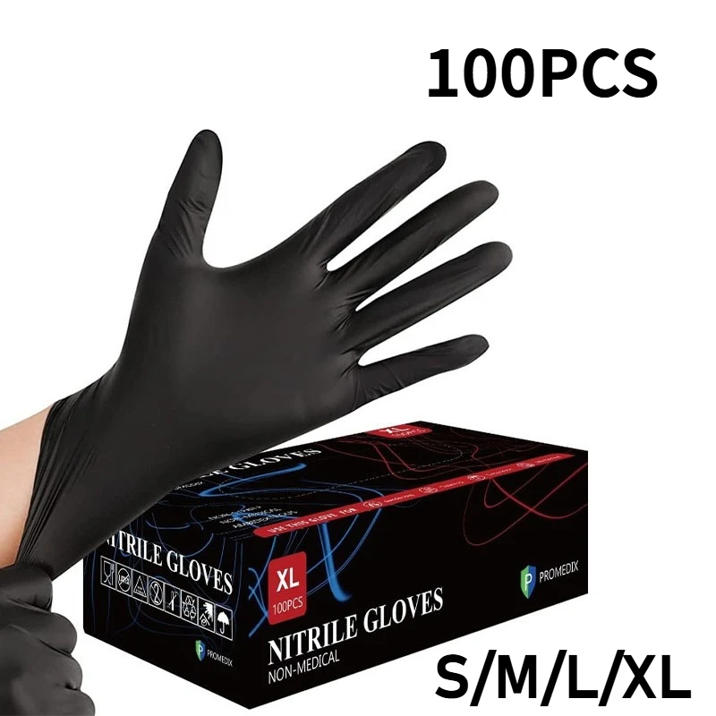 Guanti monouso in nitrile nero PVC 10/20/50/100 pezzi, senza lattice impermeabile, per riparazione auto, guanti da lavoro per tintura dei capelli sicuri per alimenti