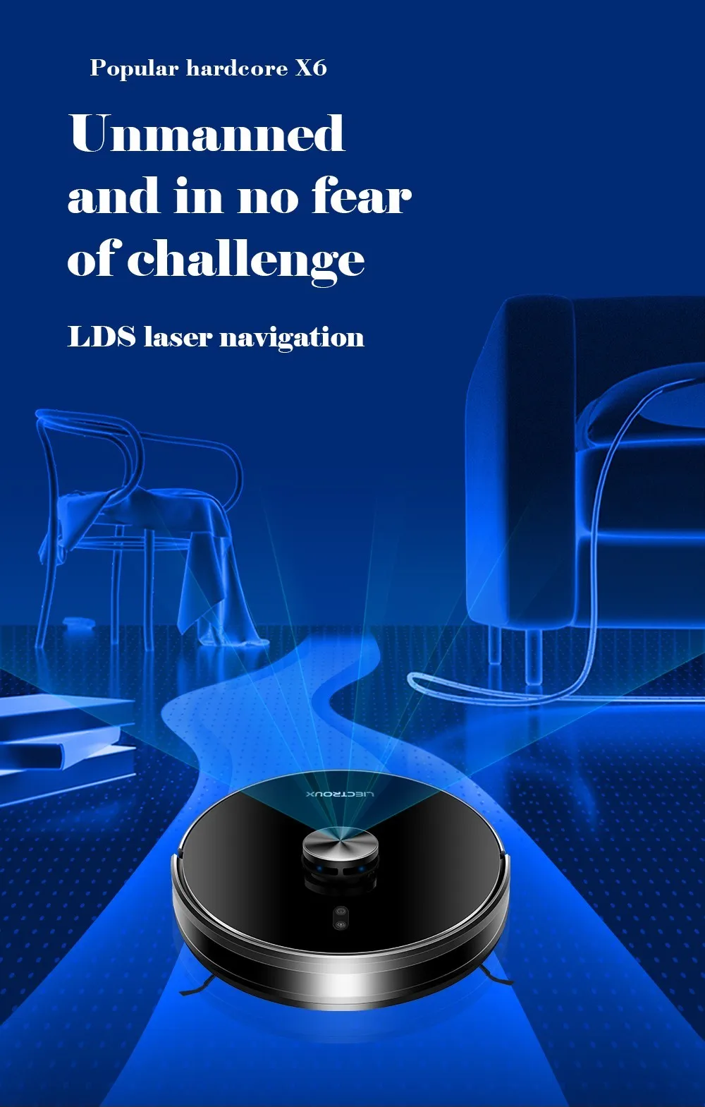 Liectroux X6 LDS Staubsaugerroboter, Laser Lidar Navigation, Nass- und Trockenkombination, 6500Pa Saugkraft, Multi-Floor Map, Y-Form Nasswischen, Turbo Boosting Teppichreinigung, APP No-Go Zone, Selektiver Bereich