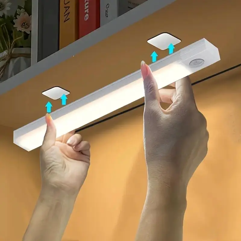 Tira de luces LED con detección de cuerpo humano, luz magnética inalámbrica para armario, carga USB para armarios, escaleras y pasillos