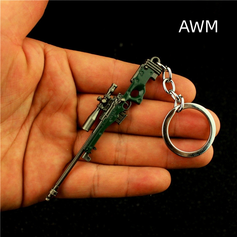 Mini Gun Keychain PUBG Battlegrounds Backpack Battle Frying Pan Helmet 9cm 98k AK47 AWM M24 Key Ring Birthday Gifts Toy for Boys