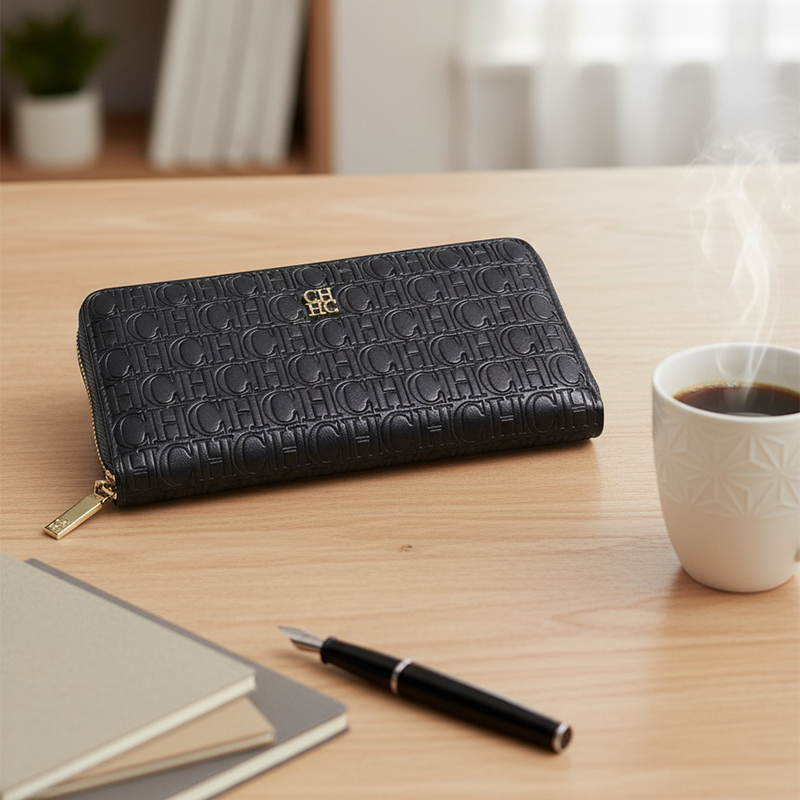 CH Women's Solid Colour Long Wallet Niche Design Fashion Simple Large Capacity Bag Luxury Temperament Vintage Classic Wallet