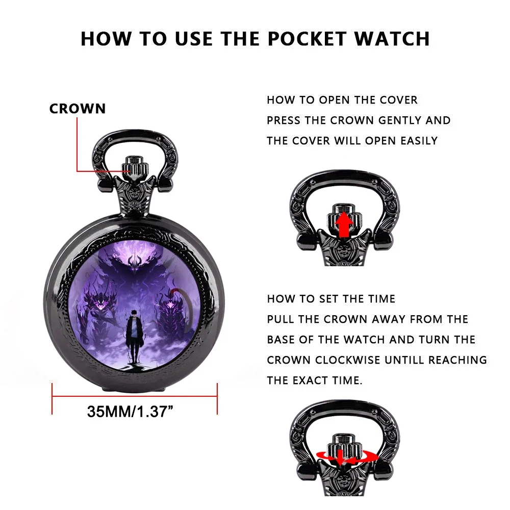 Anime solo nivelamento vintage cúpula de vidro relógio de bolso de quartzo corrente colar para homens e mulheres presente pingente exclusivo