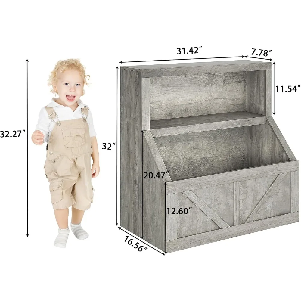 Kids Bookshelf and Toy Storage, Wooden Toddler Bookcase Cabinet With Storage Organizer, Children's Large Cubbies for Playroom