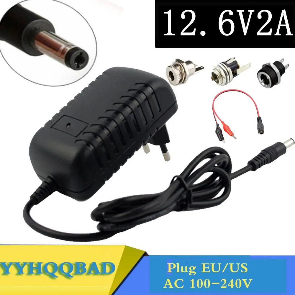 Cargador de batería de litio 12,6 V 2A 18650 para batería de iones de litio serie 12V 3, cargador inteligente de polímero, paquete de batería 18650 de 5,5mm x 2,1mm CC