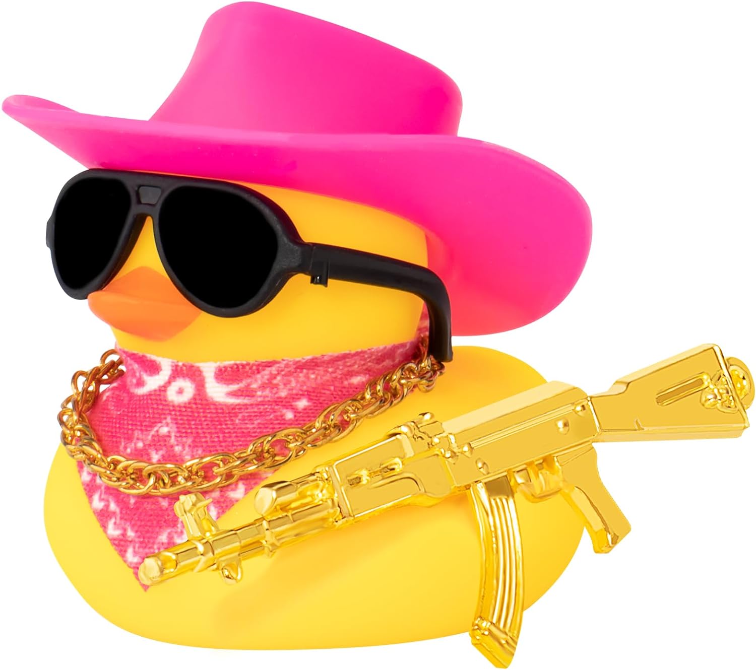 Cowboy Duck with Guns Car Dashboard Decorations Rubber Duck Car Ornaments with Cool Accessories Mini Swim Ring Sun Hat Sunglasse