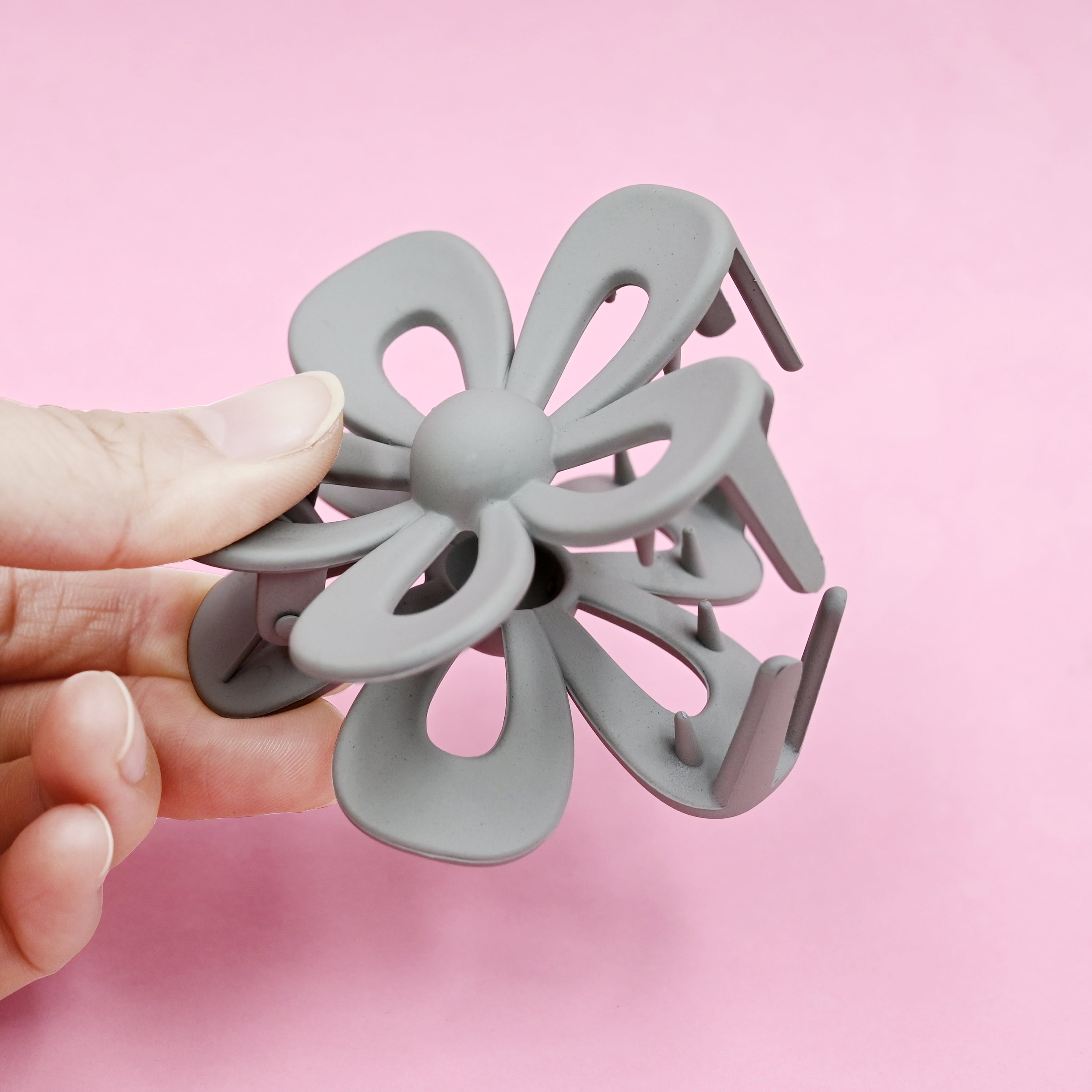 Gray and Black Flower Claw Clips, 2 Pack