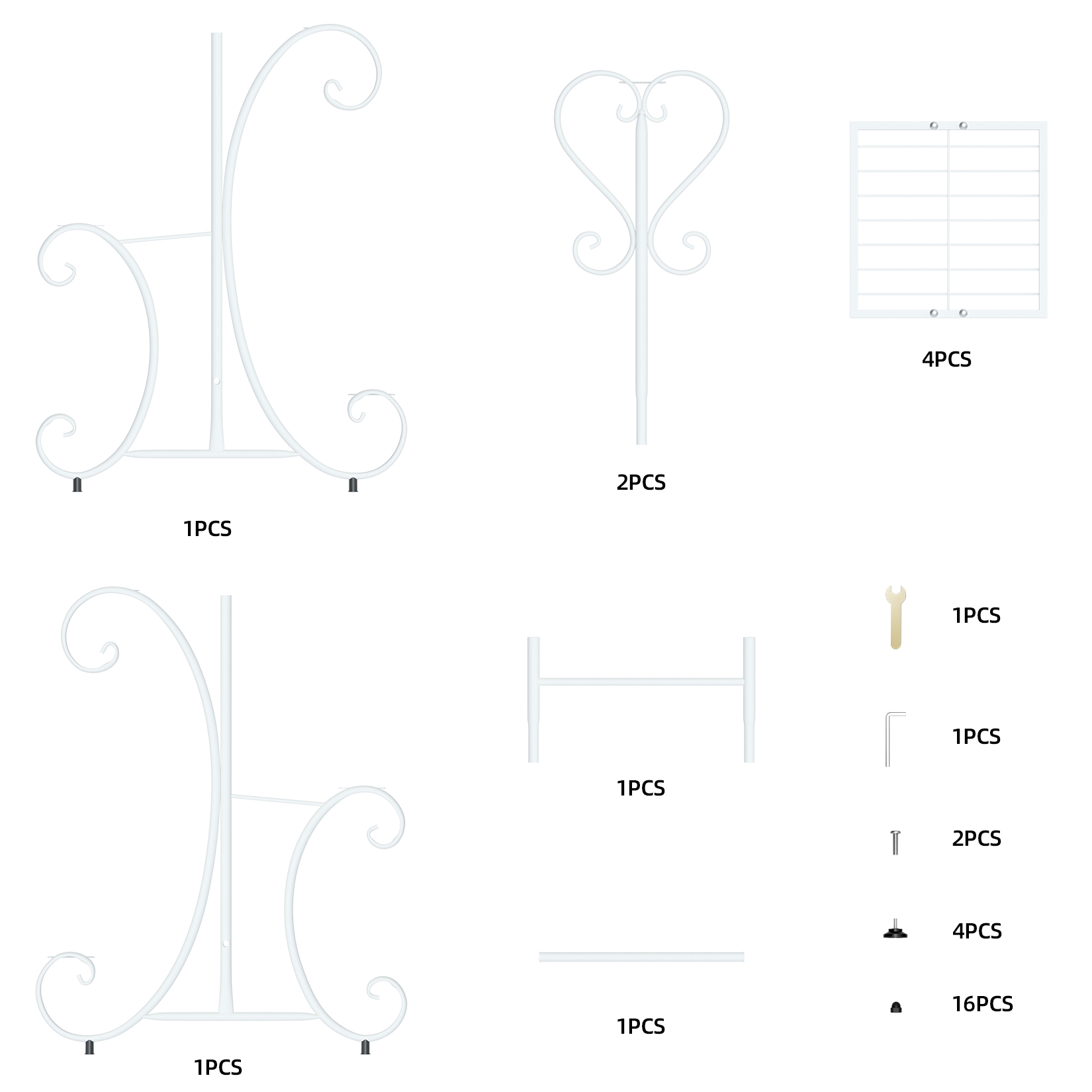Supporto per piante in metallo a 4 livelli per interni ed esterni, patio, vasi da fiori, espositore, organizer in bianco e nero