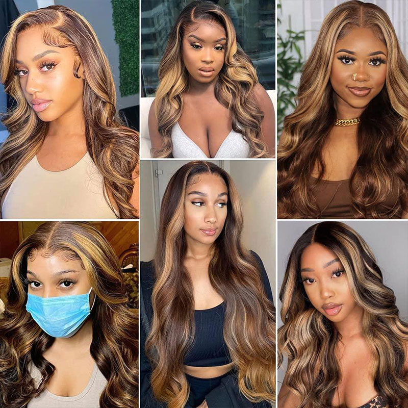 13x6 Highlight Body Waveวิกผมผมมนุษย์บราซิลลูกไม้ด้านหน้าวิกผม 16-34 นิ้วโปร่งใสลูกไม้วิกผมสําหรับผู้หญิงราคาถูกHighlighgวิกผม