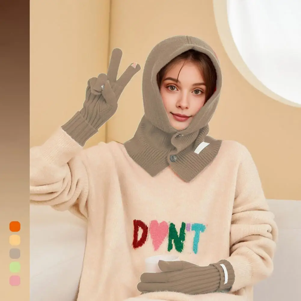 Wollmütze Handschuh Set Lady Sturmhaube Handschuhe Set Damen Wintermütze Handschuhe Set mit integriertem Schal Sturmhaube gestrickt für den Kopf