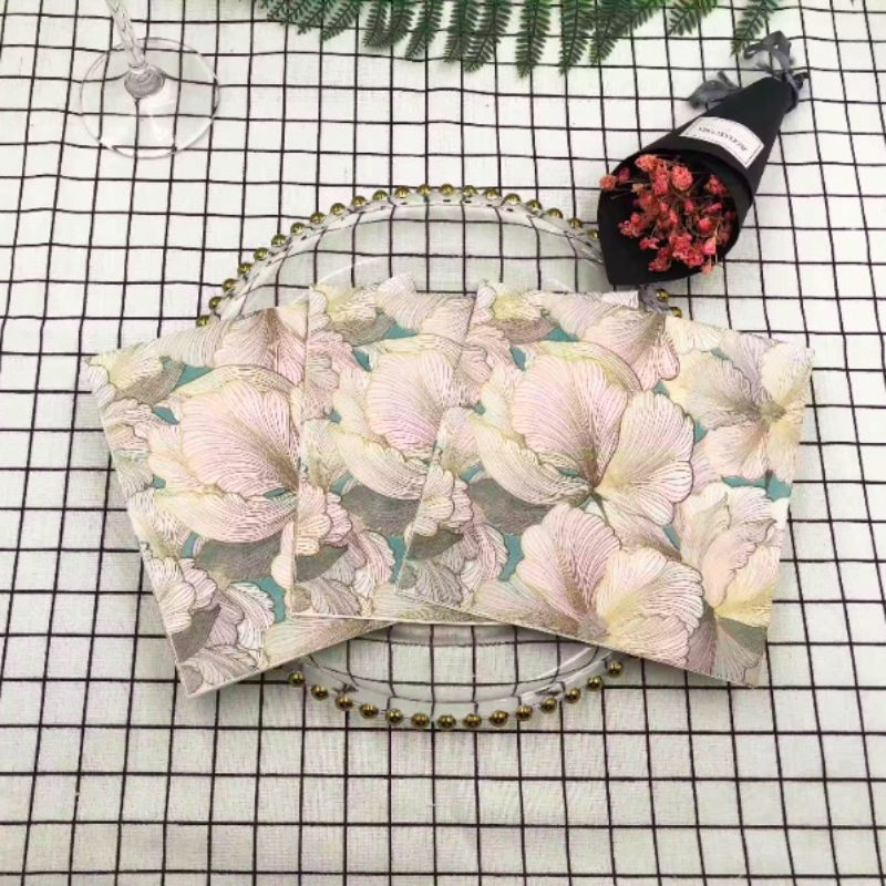 Colourful Printed Napkins Three-dimensional Flowers Square Napkins Wedding Hotel Party Folding Facial Tissues 20pcs/pac 33*33cm