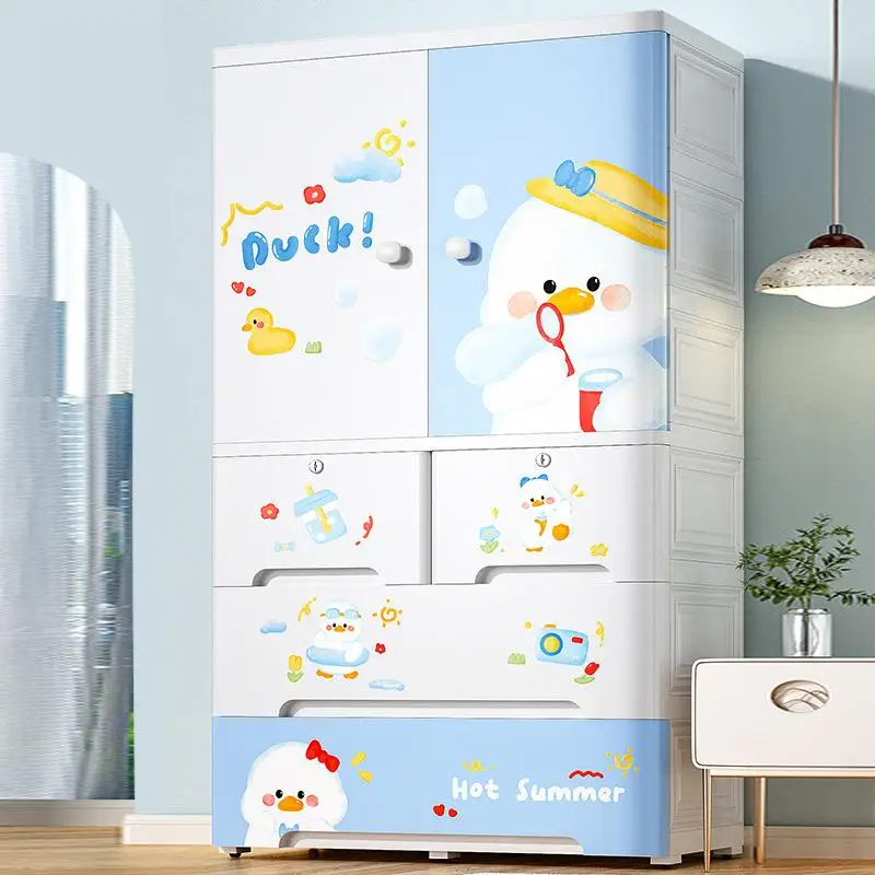 Children's Cute Patterns Bedroom Wardrobe 4 Layer Portable children Drawer Wardrobe Large Capacity Plastic Storage Drawer