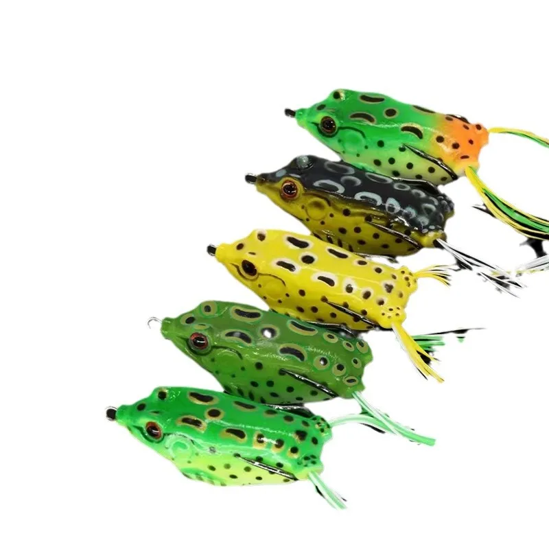 Señuelos de pesca de lubina, ranas de sapo blando, cuerpo hueco, herramienta de pesca de ranas de agua, Color aleatorio, 5 uds.