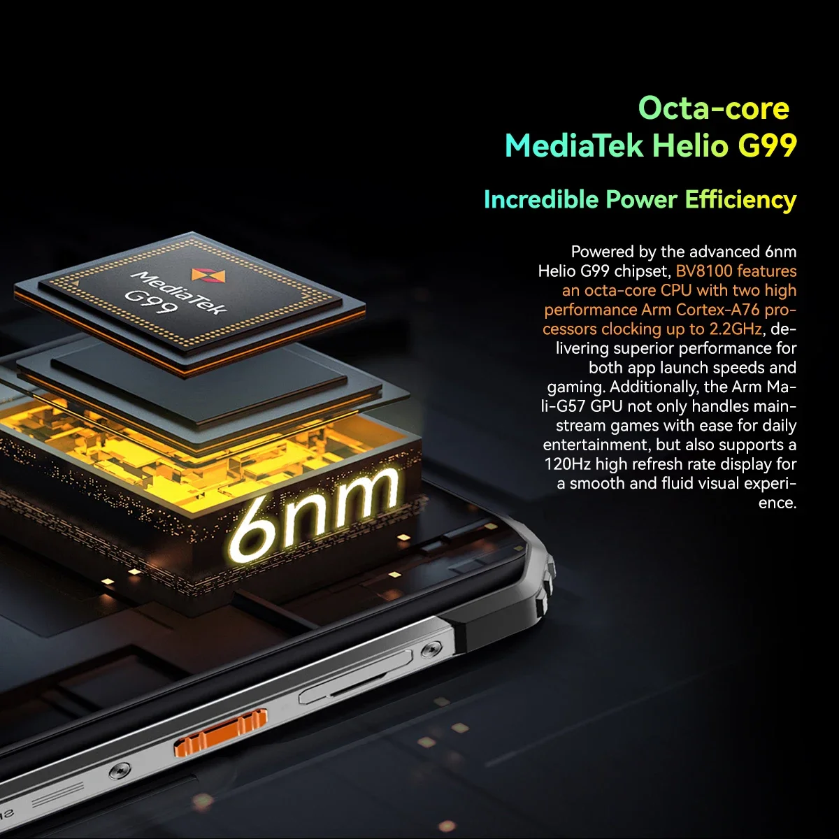Smartphone robusto Blackview BV8100 24Go + 256Go 8800mAh "6,5 K 120Hz 50MP Android 14 IP68 NFC GPS (lâmpada de bolso)