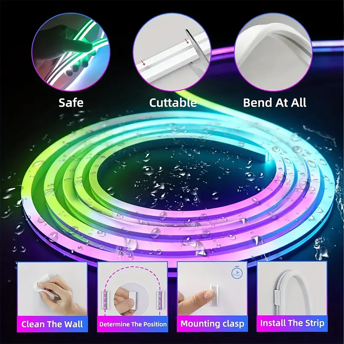 USB-betriebene Gaming-Hintergrundbeleuchtung, Streifen, RGBIC-LED-Neonlichter, 5 V, flexibles Band, Neonlichter mit Bluetooth, Musiksynchronisierung