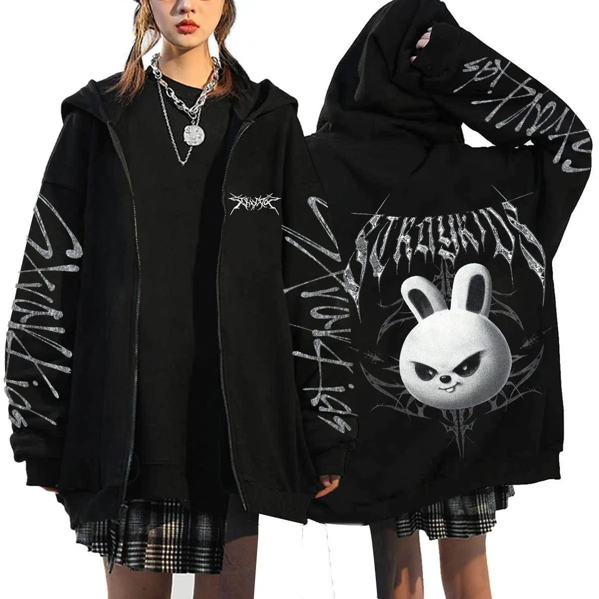 KPOP DominATE Tour Merch FELIX HAN BANGCHAN CHANGBIN HYUNJIN SEUNGMIN LEE KNOW Impressão de desenho animado Zip Up Moletom com capuz feminino/masculino