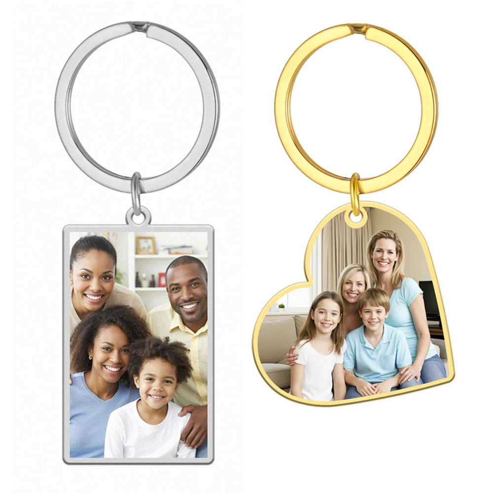 My Shape Aangepaste Foto Sleutelhangers Roestvrij Staal Keyring Rechthoek Hartvorm Gepersonaliseerde Foto Sleutelhouder Sieraden Geschenken