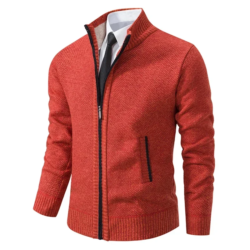 Autumn Winter Men's Casual Sweaters Solid Color Turtleneck Sweater Cardigan Fleece Zipper Cardigan Knit Jackets