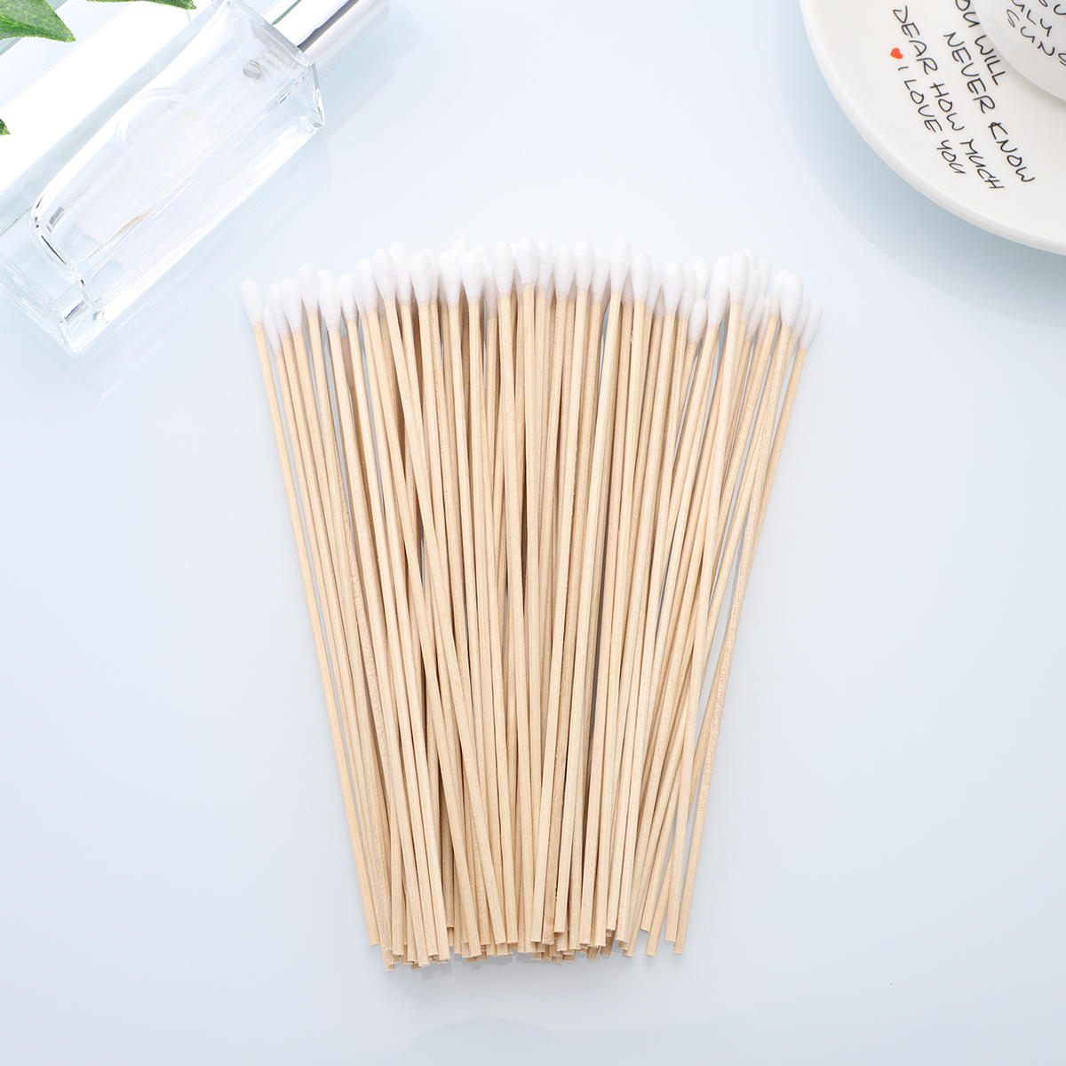 Hisopos de algodón higiénicos sin polvo con mango de madera largo, herramienta de limpieza de orejas, hisopos médicos con punta de algodón, papel sanitario