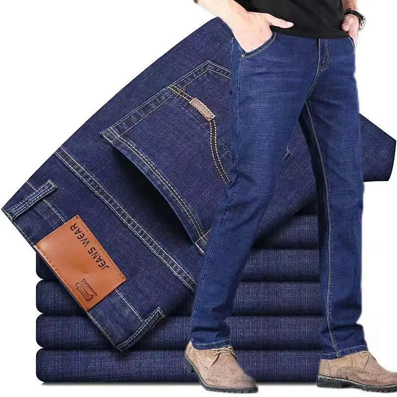 Nuevos pantalones vaqueros informales rectos a la moda de negocios cómodos y suaves para hombre, ropa de marca para hombre, pantalones ajustados elásticos ligeros de lujo