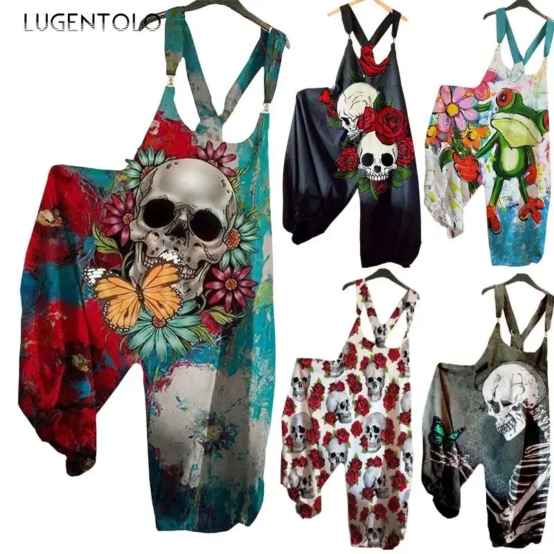 Frauen Casual Overalls Ärmel Multi-muster Schädel Druck Sommer Mode Weibliche Neue Lose Straße 5XL Dünne Overall Teil 1