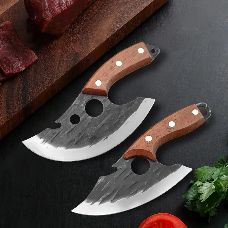 Cuchillo forjado, cuchillo de cocina multifuncional, cuchillo de carnicero de acero inoxidable, cuchillo para deshuesar con abridor de botellas, cuchillo para cortar carne
