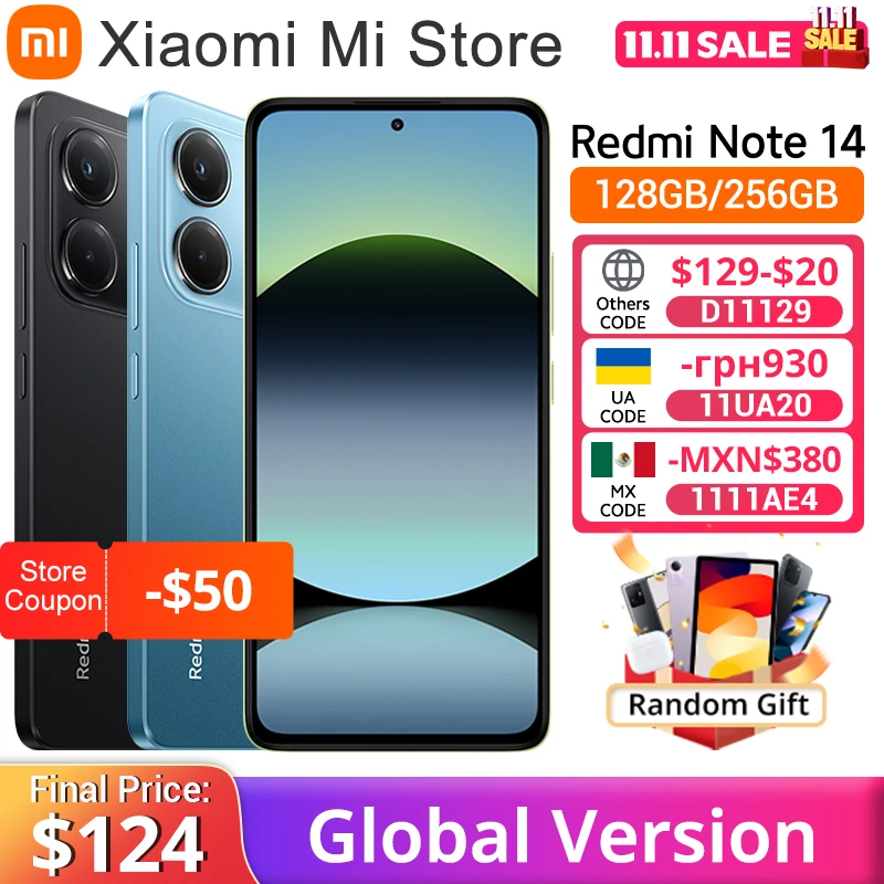 【World Premiere】Global Version Xiaomi Redmi Note 14 MediaTek Helio G99-Ultra 108MP AI Camera 5500mAh 6.67" 120Hz AMOLED Displa